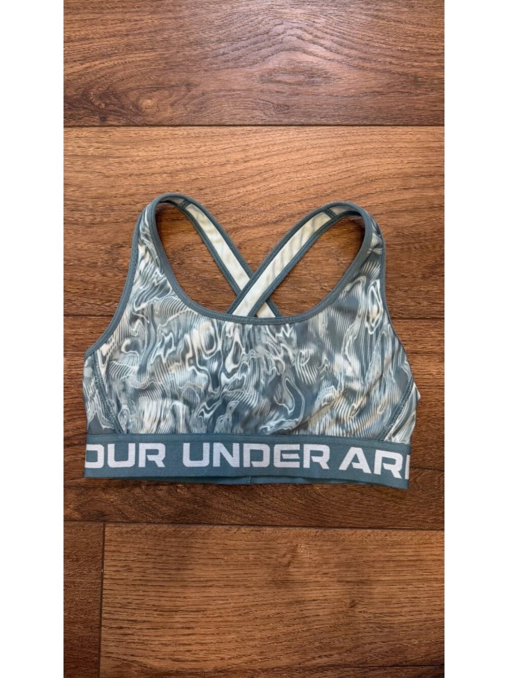 Under Armour Woman's Sport Bra Mid Crossback Teal and White Size Small